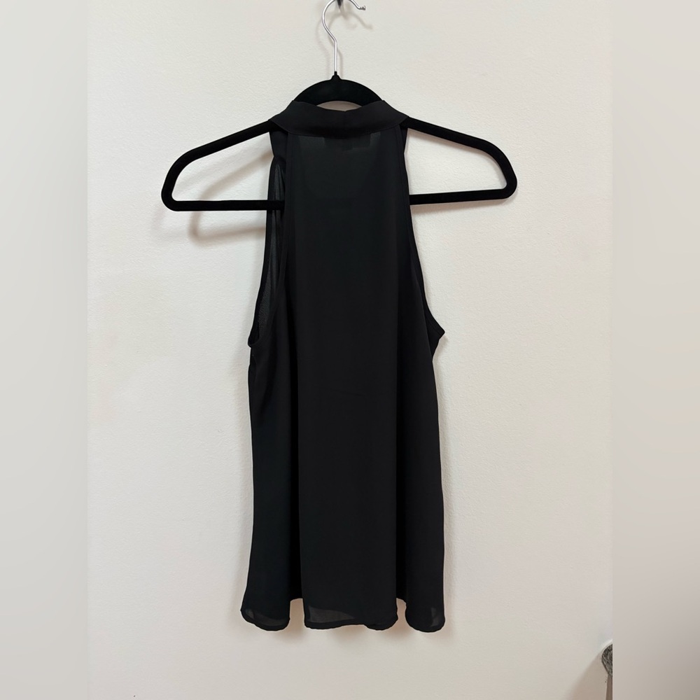 Black chiffon tie-neck top, size small - Picture 2 of 3